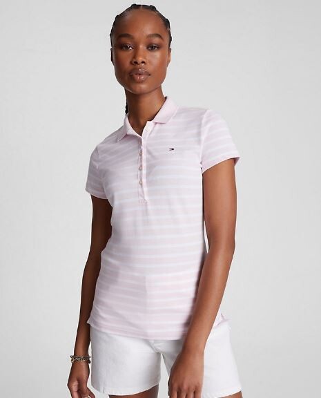 

Футболка-поло полосатая Tommy Hilfiger Slim Fit Stripe, розовый/белый