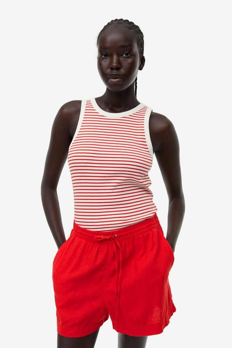 

Майка в рубчик H&M, белая/красная полоска