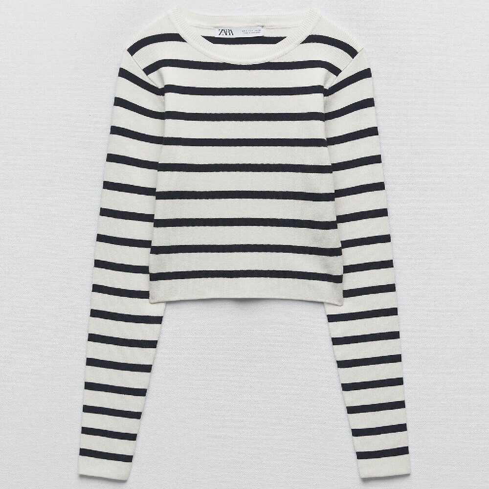 

Свитер Zara Basic Ribbed Knit, черный/светло-бежевый