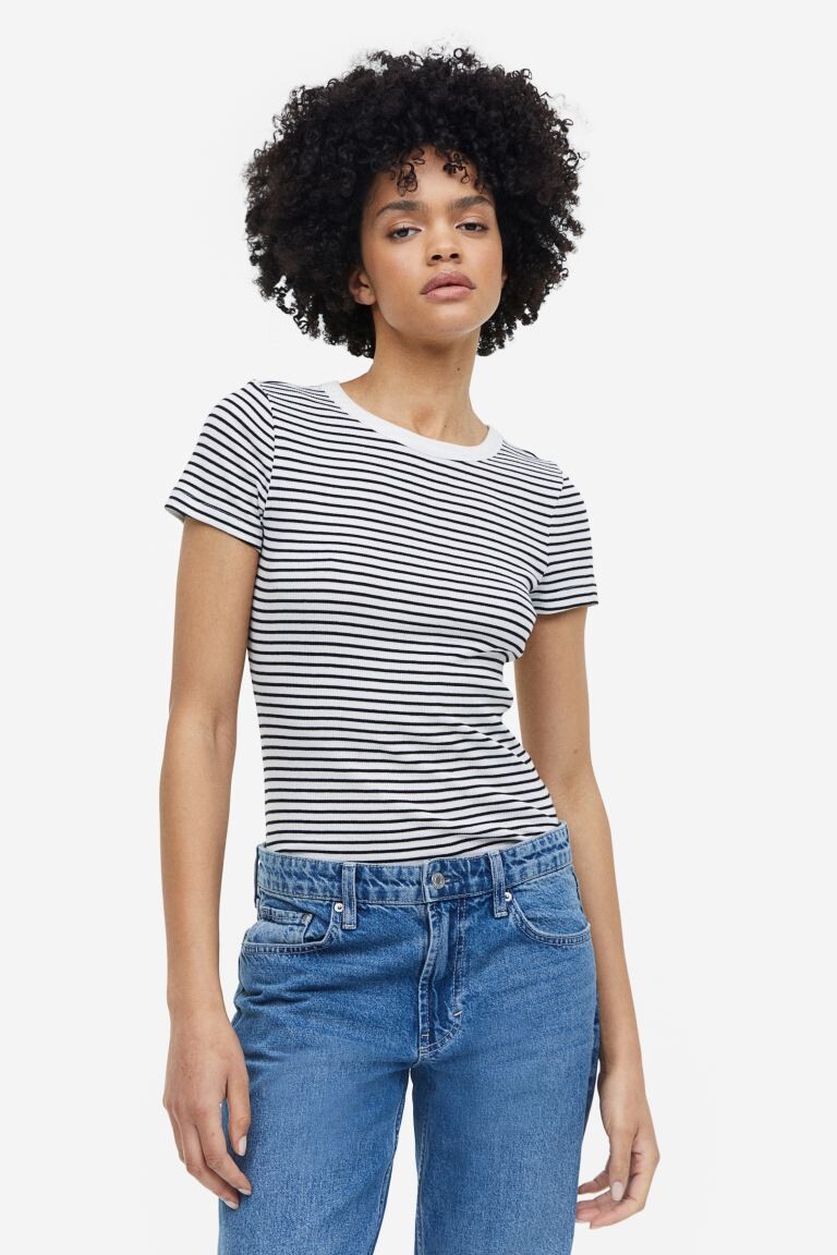 

Рубашка из смесового модала в рубчик H&M, белый/черный в полоску