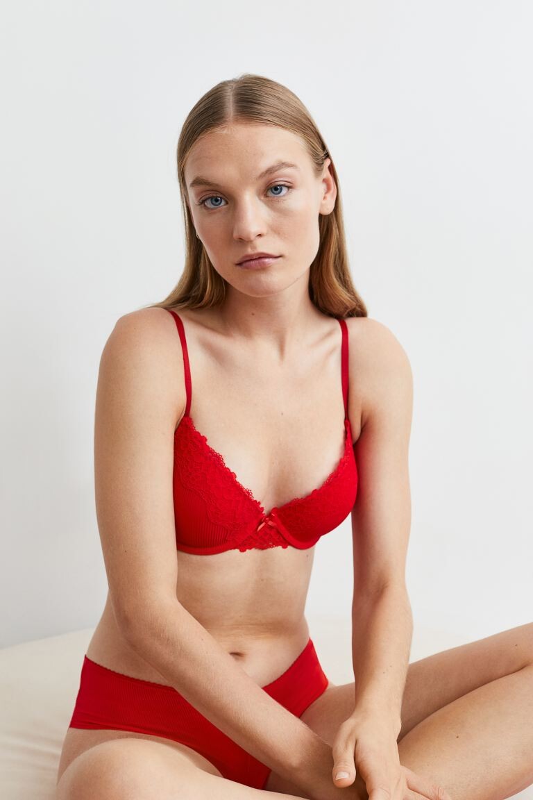 

Кружевной бюстгальтер пуш-ап H&M, красный