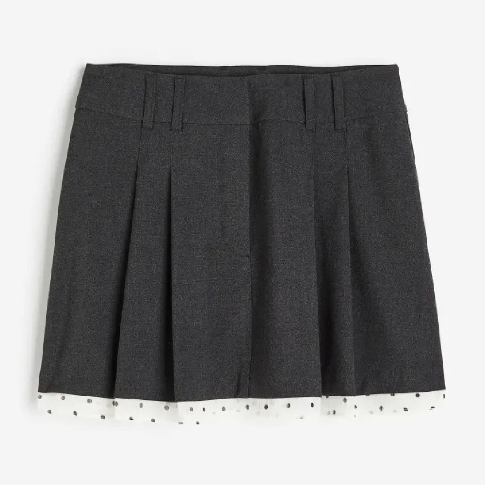 Юбка H&M Pleated Mini, темно-серый короткая юбка со складками zara черный
