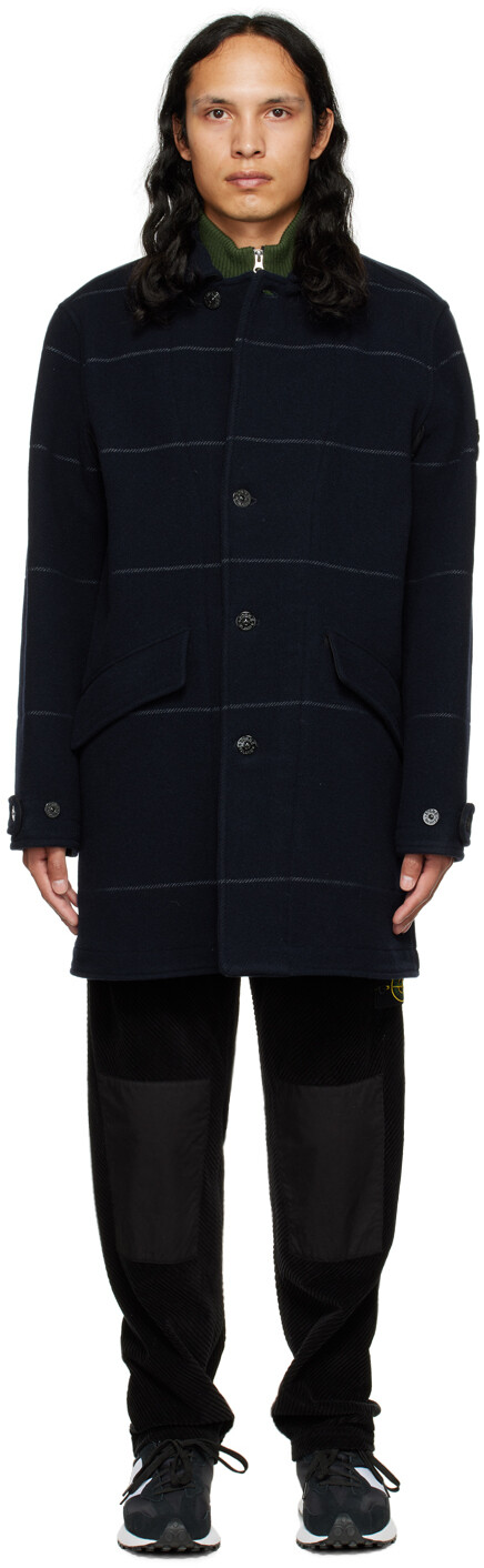 

Темно-синее однобортное пальто Stone Island, Синий