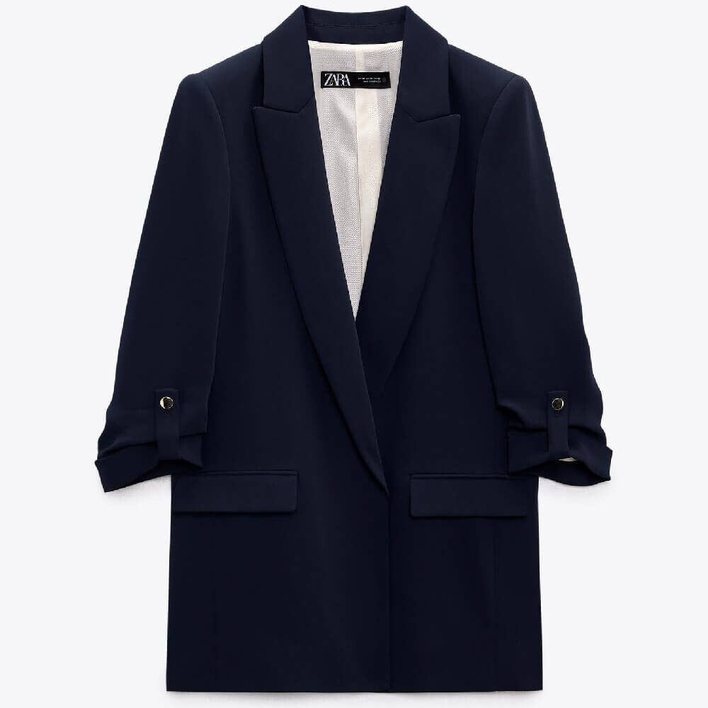 

Блейзер Zara Rolled-up Sleeves, чтемно-синий