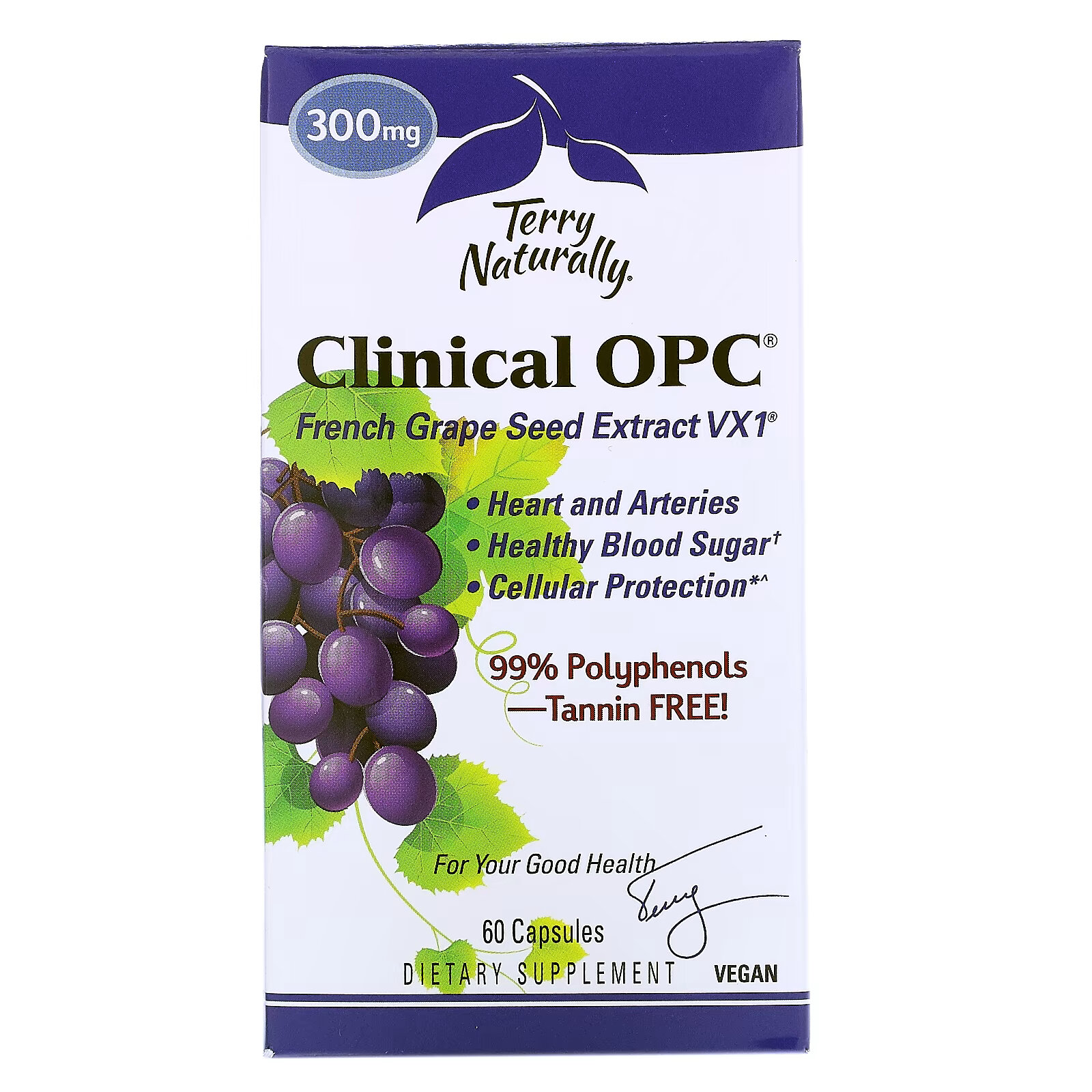 Terry Naturally, Clinical OPC, 300 мг, 60 капсул terry naturally clinical opc с повышенной силой действия 400 мг 60 мягких таблеток