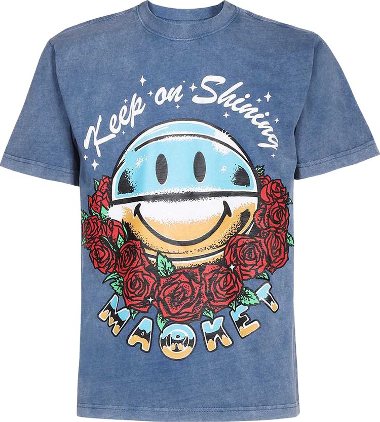 Футболка Market Smiley Keep On Shining Washed T-Shirt 'Washed Blue', синий - фото