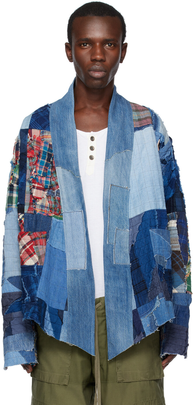 

Разноцветный кардиган в технике пэчворк Greg Lauren, Синий