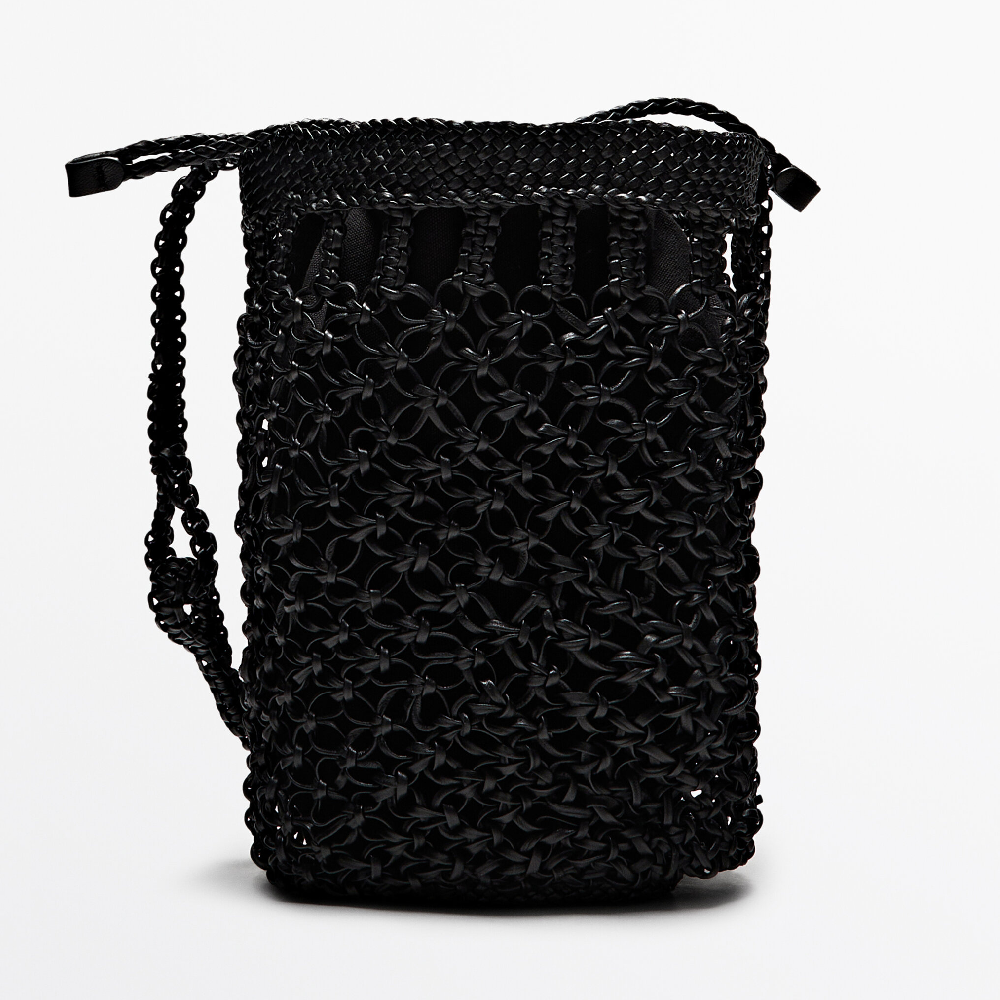 Сумка Massimo Dutti Nappa Leather Woven Bucket, черный