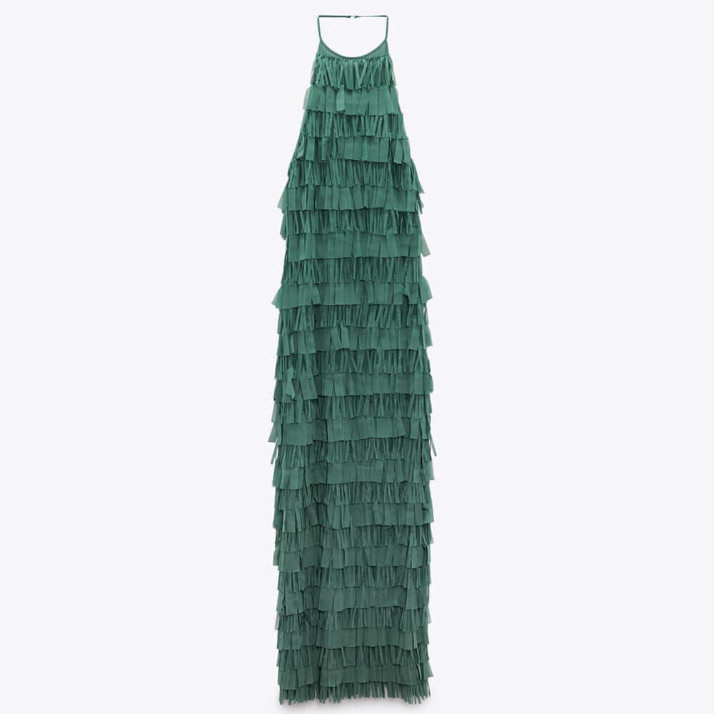 

Платье Zara Halter With Fringing, зеленый