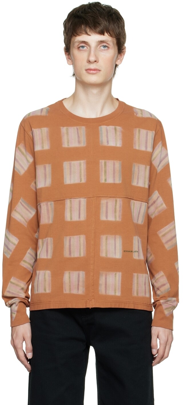 

Коричневая футболка с длинным рукавом внахлест Eckhaus Latta