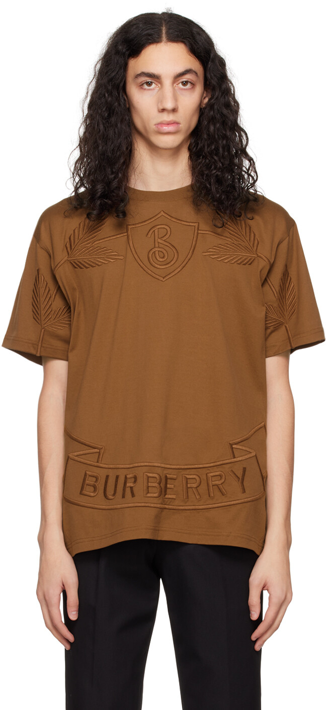 

Коричневая футболка свободного кроя с гербом Burberry