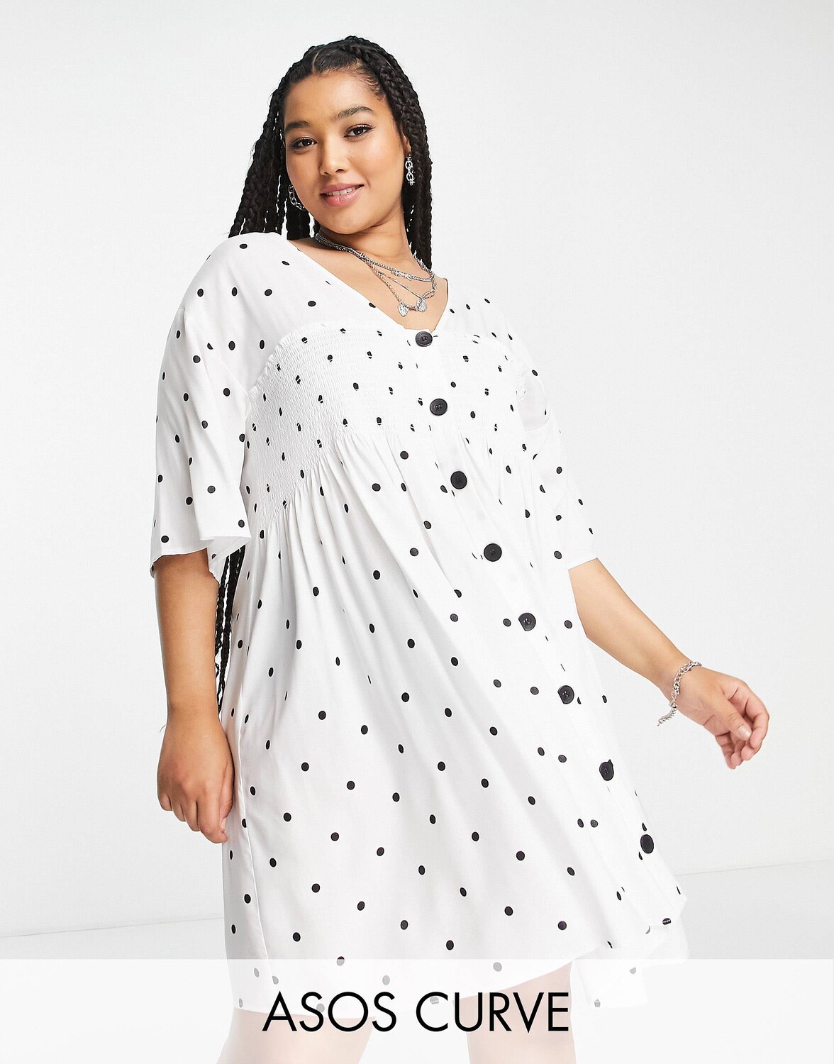 

Однотонное мини-платье с присборенными пуговицами ASOS DESIGN Curve