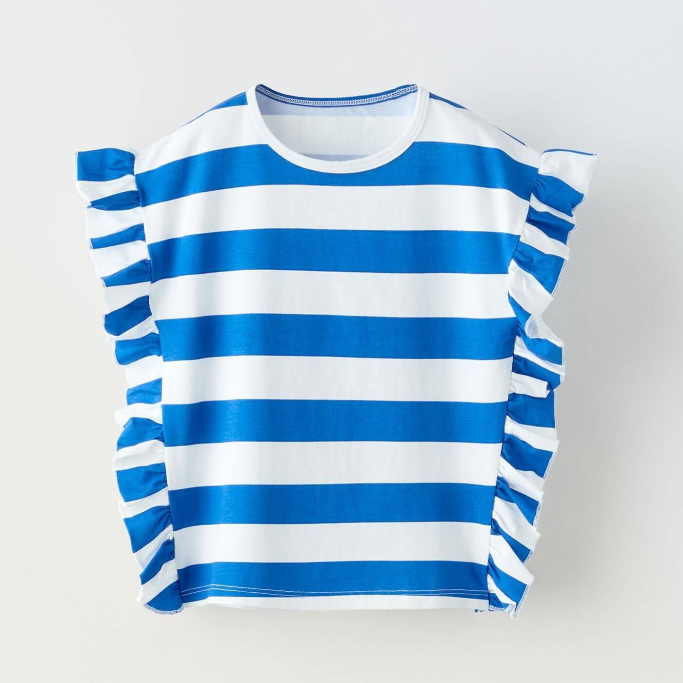 Футболка Zara Striped With Ruffle Trims, синий/белый блуза zara semi sheer with ruffle trims серо коричневый
