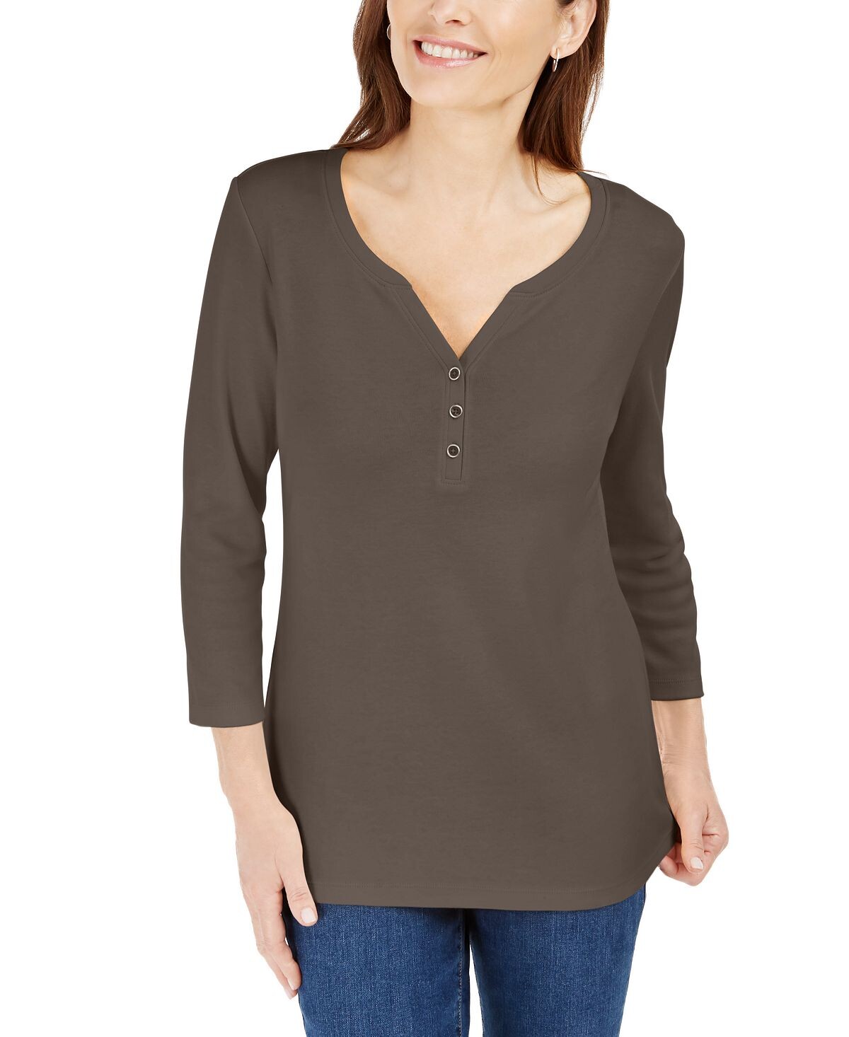 

Хлопковый топ henley с v-образным вырезом, созданный для macy's Karen Scott, мульти