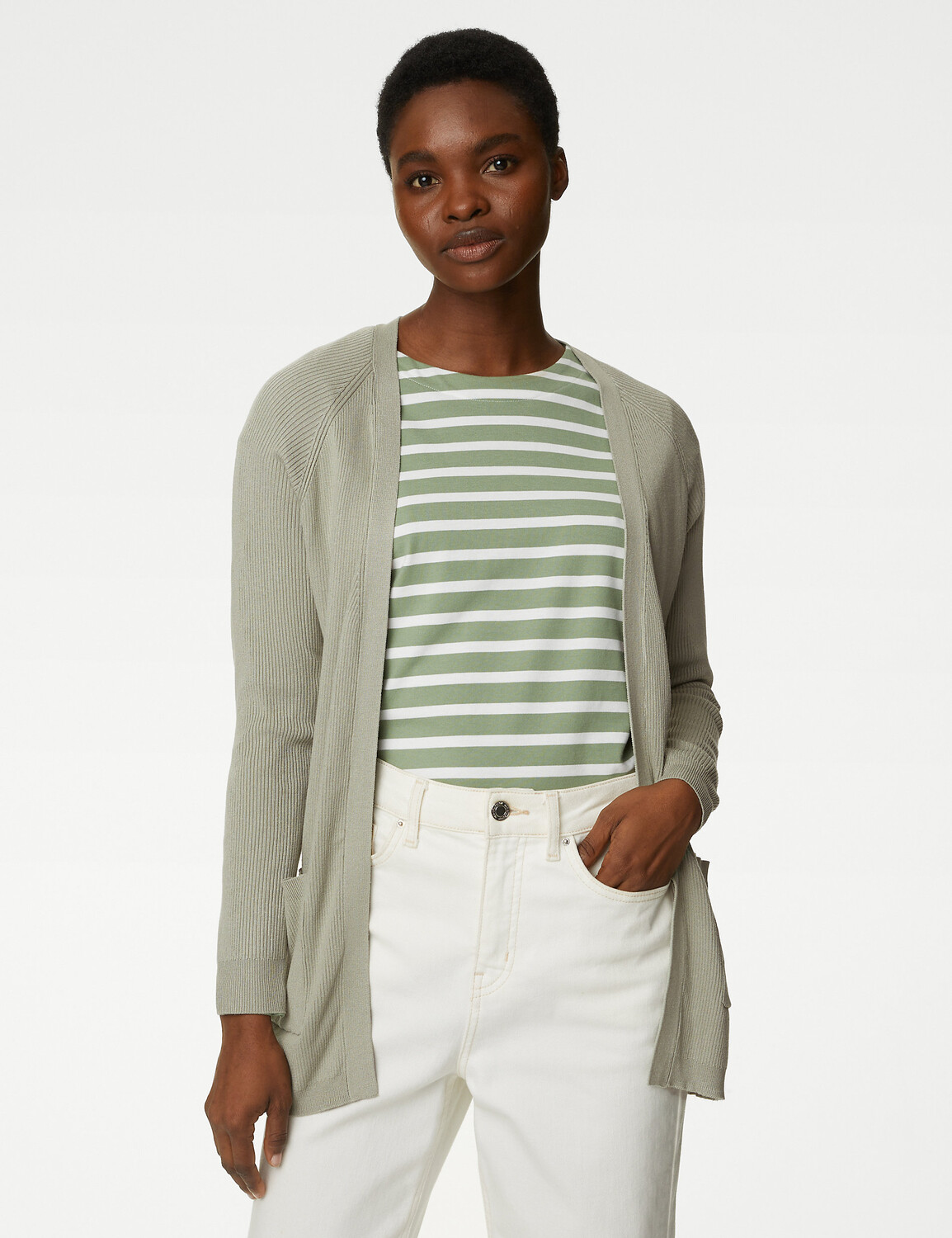 

Удлиненный кардиган в рубчик с краями Marks & Spencer