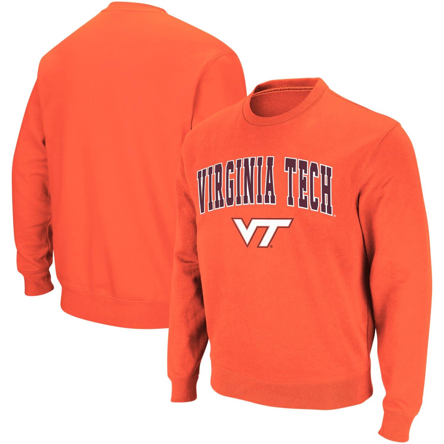 Мужской оранжевый свитшот с круглым вырезом Virginia Tech Hokies Arch & Logo Colosseum