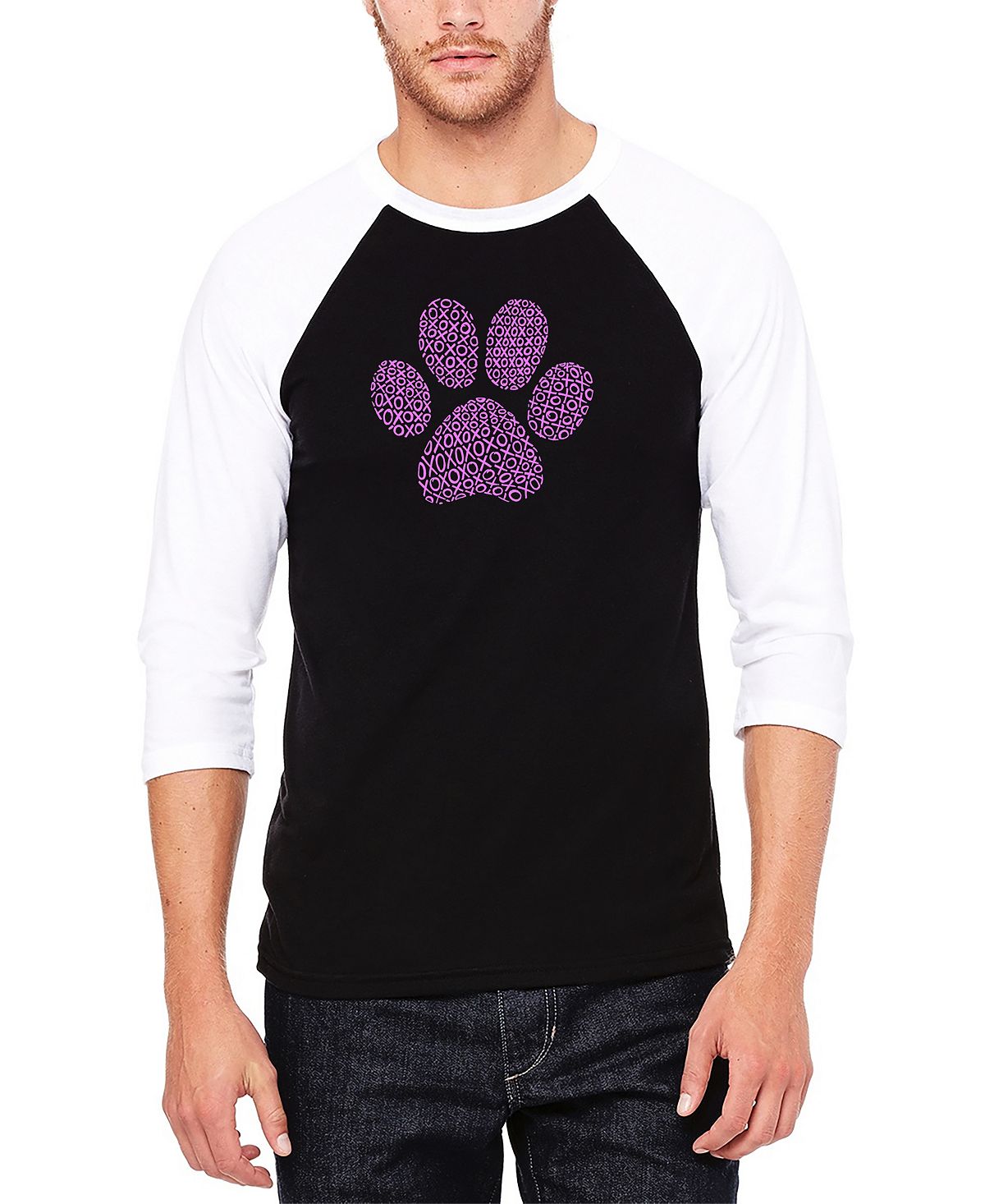 Мужская бейсбольная футболка реглан с рукавом 3/4 xoxo dog paw word art футболка LA Pop Art, черно-белый сноу бум сувенир мягкий полиэстер в виде лапы тигра 23см