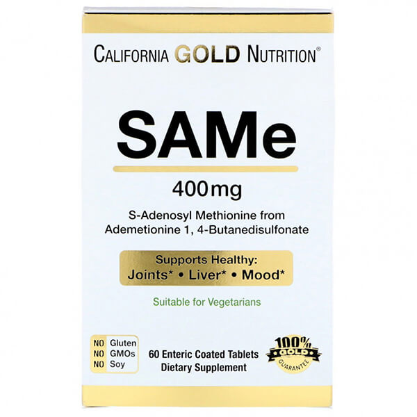 SAMe California Gold Nutrition 400 мг, 60 капсул лютеин с зеаксантином california gold nutrition 20 мг 60 капсул