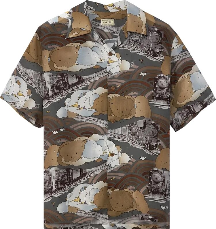 

Рубашка Kapital Silk Rayon Ciberin Pick Train PT Aloha Shirt 'Grey', серый