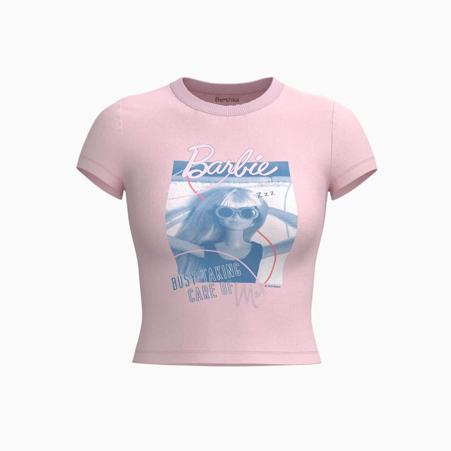 

Футболка Bershka Barbie Print Short Sleeve Fitted, розовый