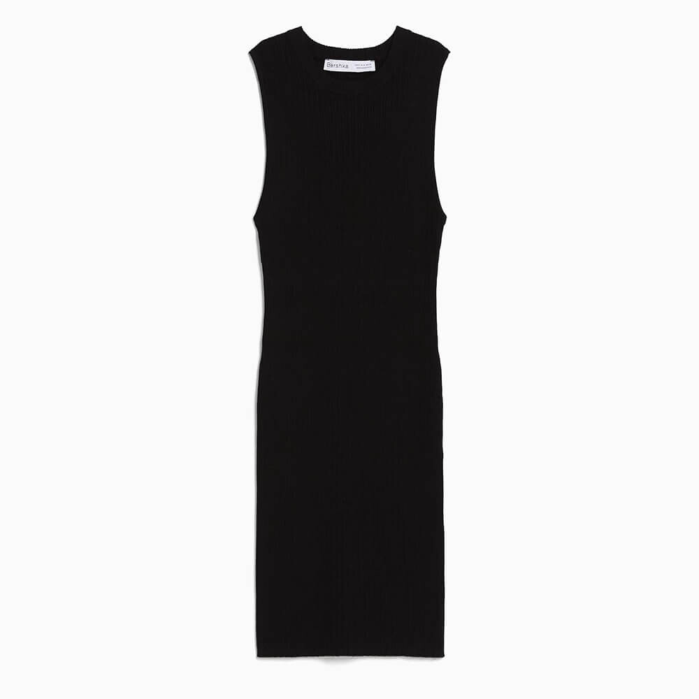 

Платье-мини Bershka Ribbed Knit, черный