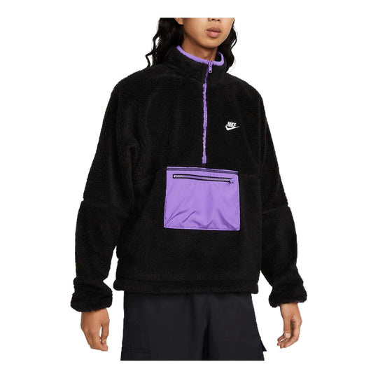 Куртка Nike Club Winter half-zip fleece jacket 'Black purple' DQ4881-010, черный 2023 winter fleece fluffy jacket streetwear hip hop harajuku fuzzy coat men black beige oversize loose couple lamb fleece jacket