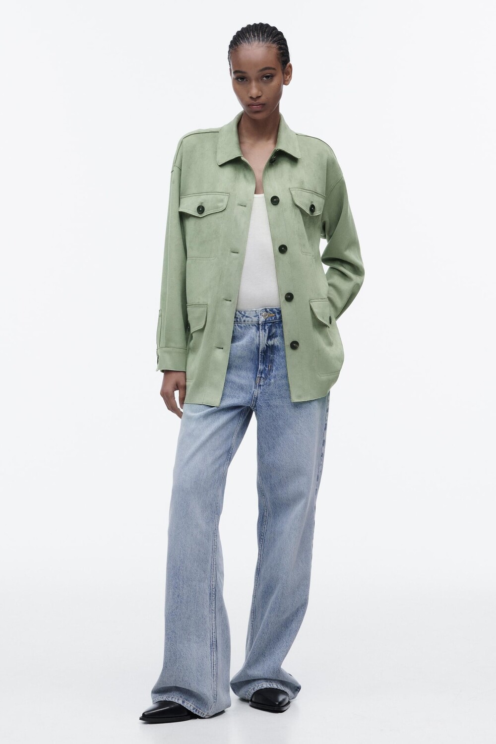 

Куртка из искусственной замши с карманами ZARA, светлый хаки