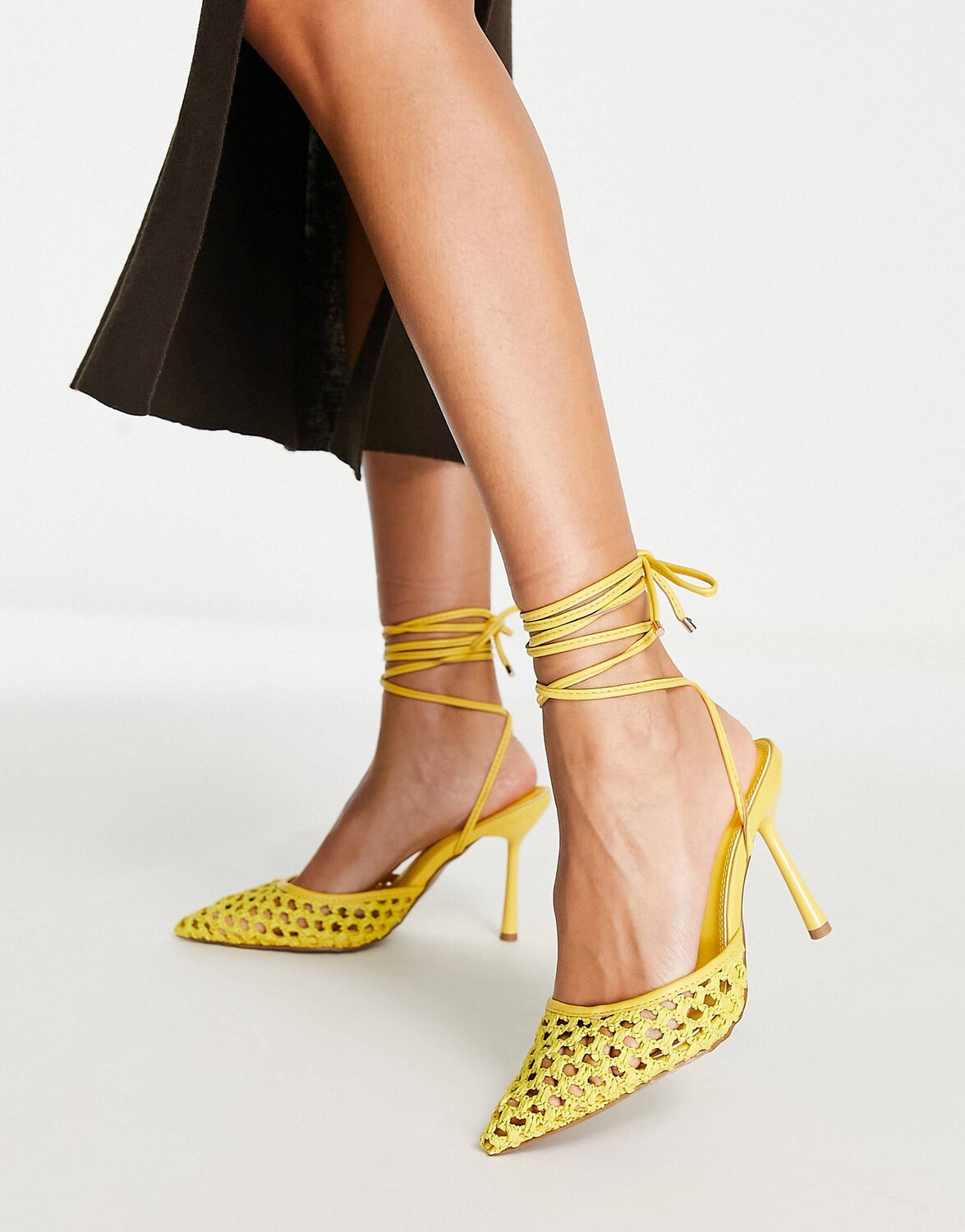 

Желтые туфли на высоком каблуке с завязками ASOS DESIGN Preston, Желтый