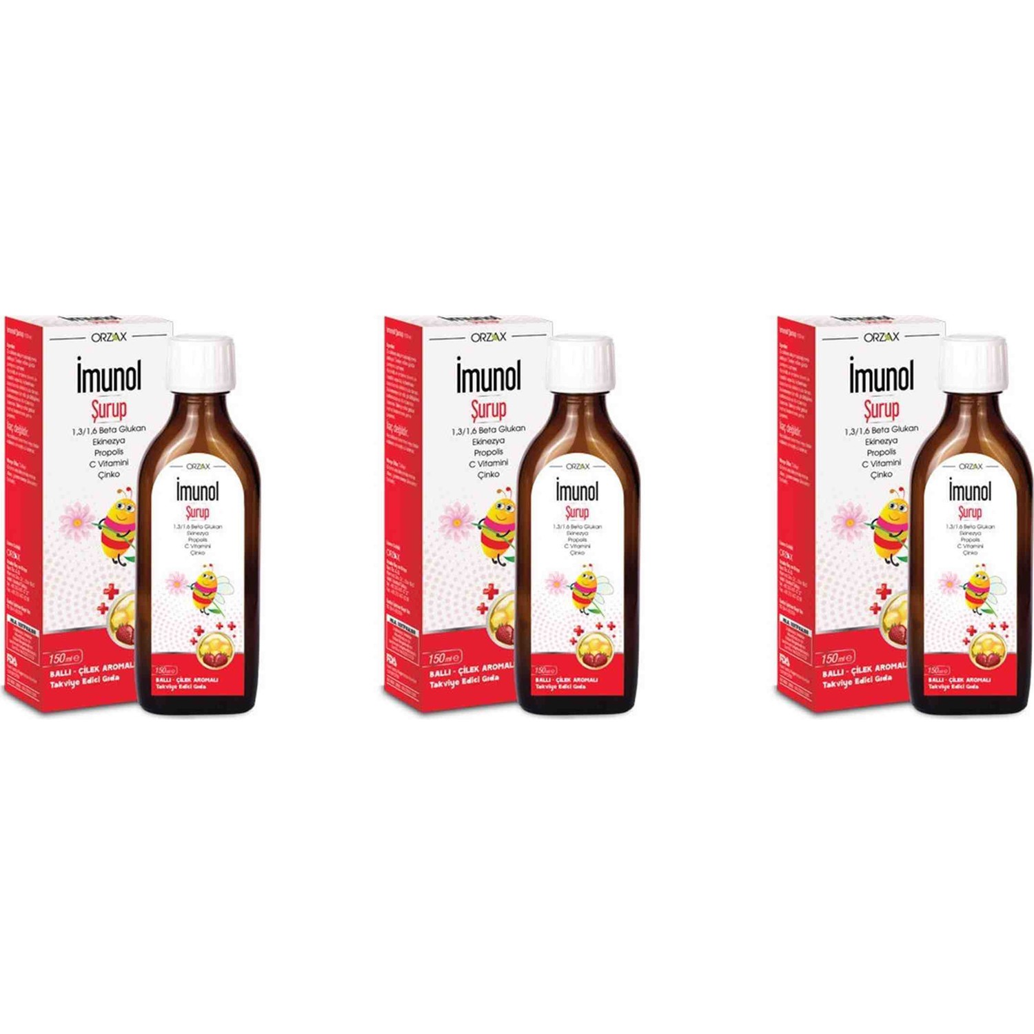 Сироп имунол Orzax с медово-клубничным вкусом, 3 упаковки по 150 мл имунол бузинный сироп orzax 3 упаковки по 150 мл