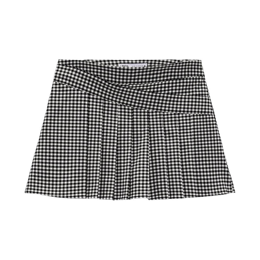

Юбка-шорты Zara Box Pleat Gingham, черный/белый