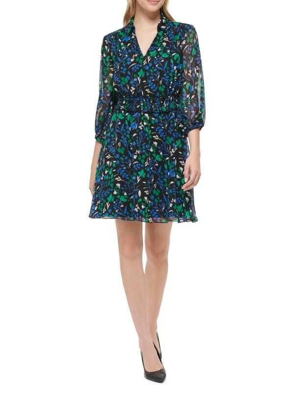 

Присборенное мини-платье с цветочным принтом Karl Lagerfeld Paris Black multi