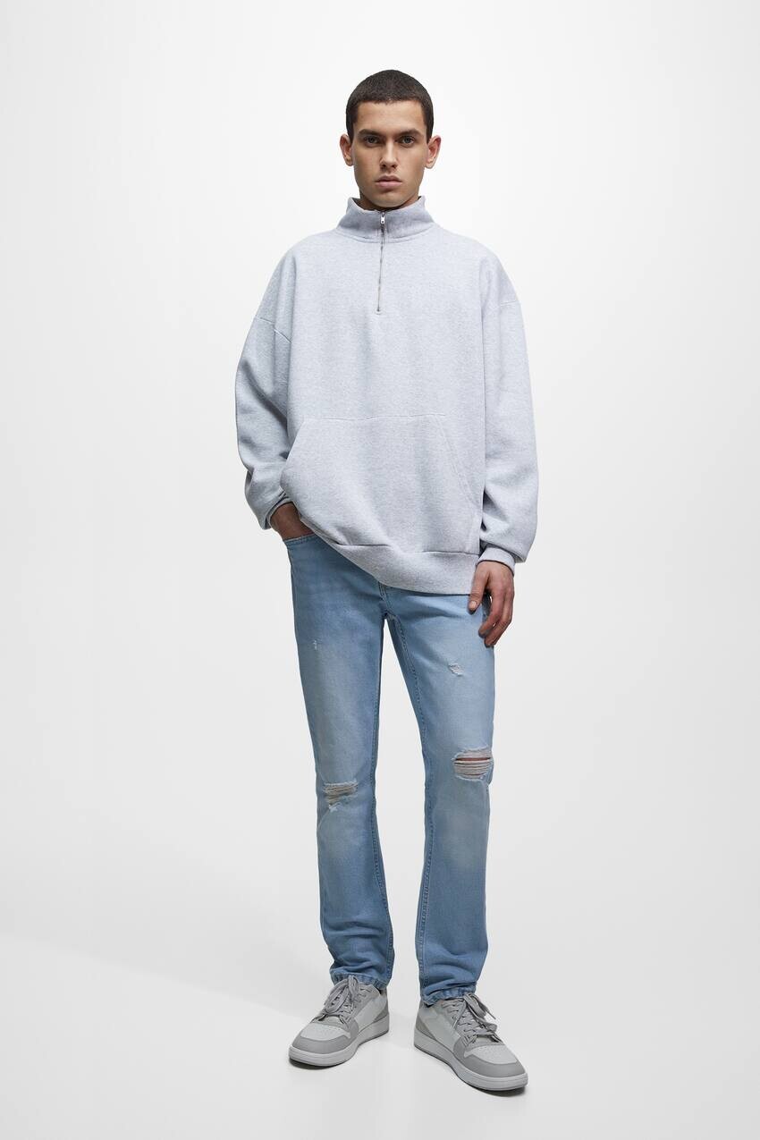 

Рваные джинсы узкого кроя Pull&Bear, сине-зеленый