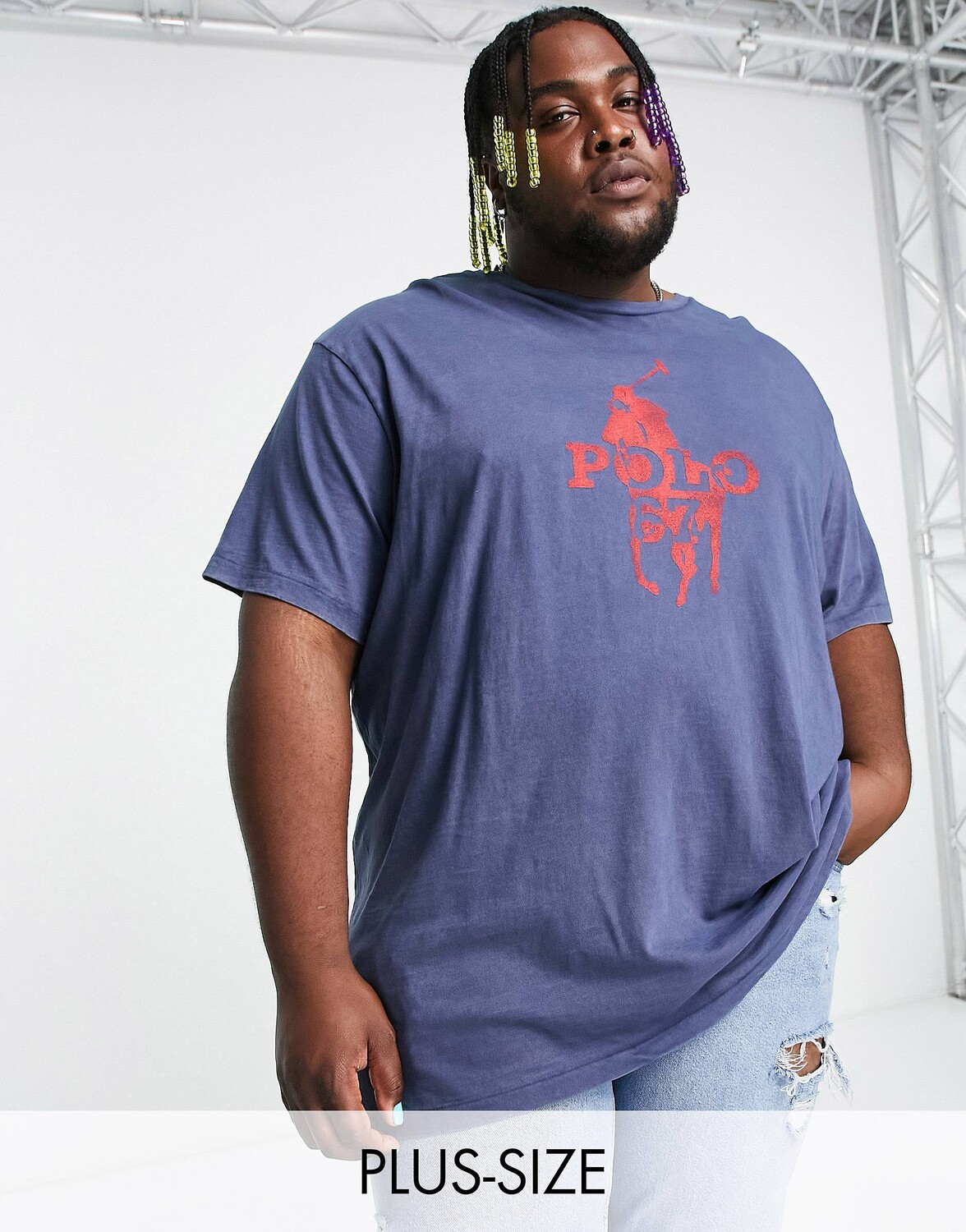 

Темно-синяя футболка Polo Ralph Lauren Big & Tall с крупным принтом-логотипом игрока