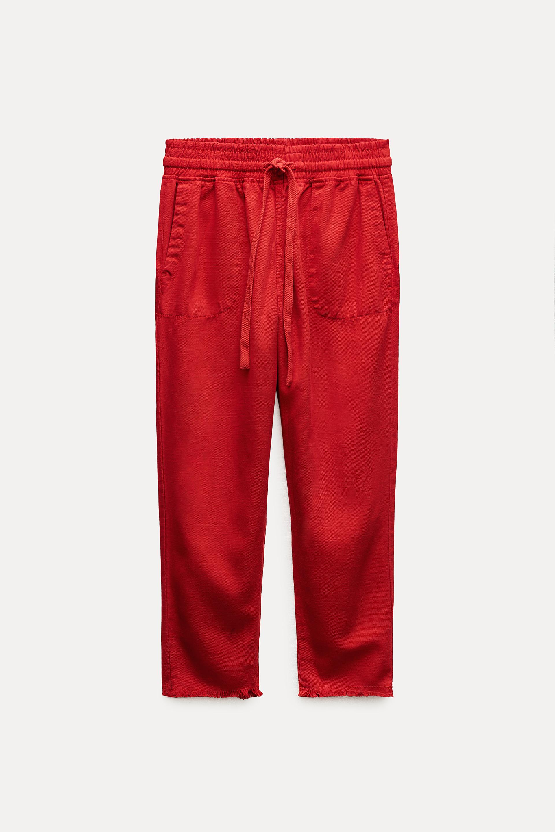 брюки zara textured pyjama style темно серый Брюки-джоггеры Zara Zw Collection Pyjama-style, красный