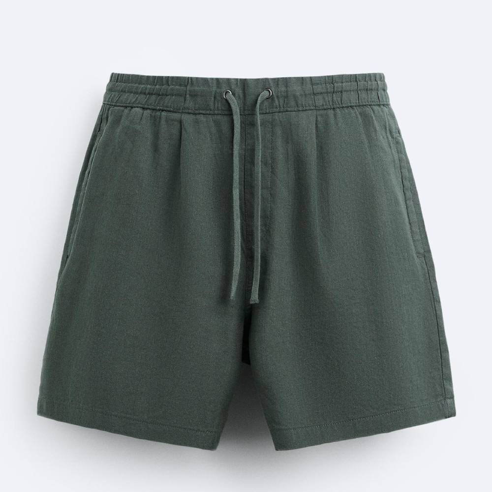 Шорты Zara Linen - Cotton, зеленый шорты zara linen cotton белый