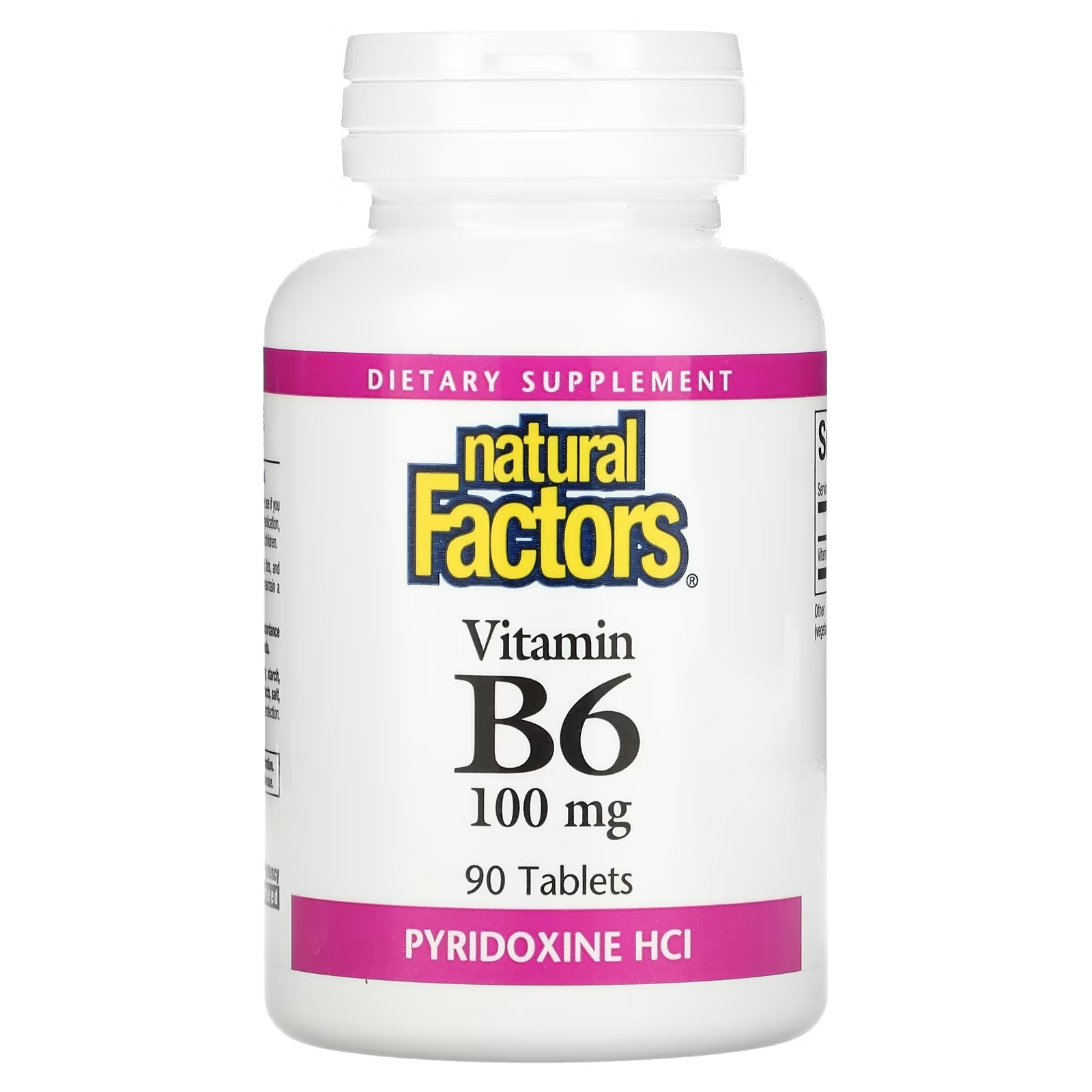 Natural Factors витамин В6 пиридоксина гидрохлорид 100 мг, 90 таблеток витамин b2 natural factors 100 мг 90 таблеток