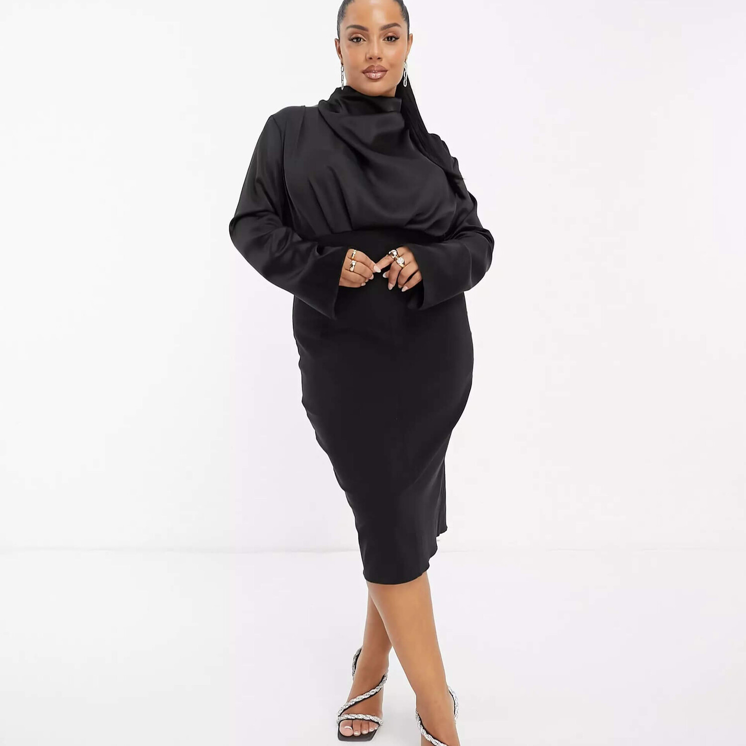 

Платье Asos Design Curve High Neck Satin Midi With Structured Skirt, черный