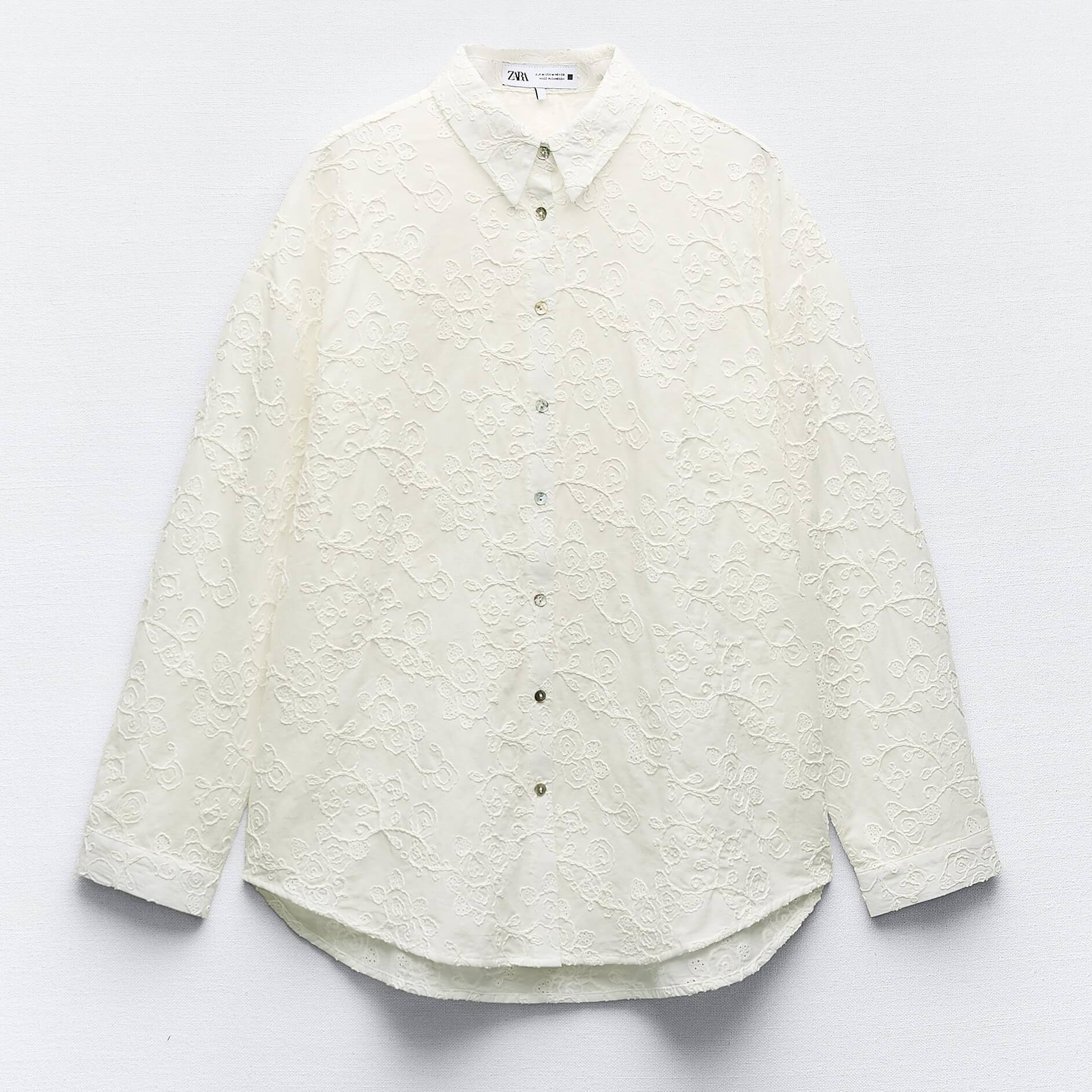 Рубашка Zara Embroidered, белый цена и фото