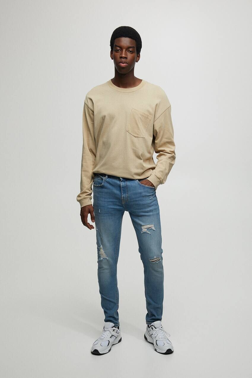 

Рваные джинсы скинни Pull&Bear, синий