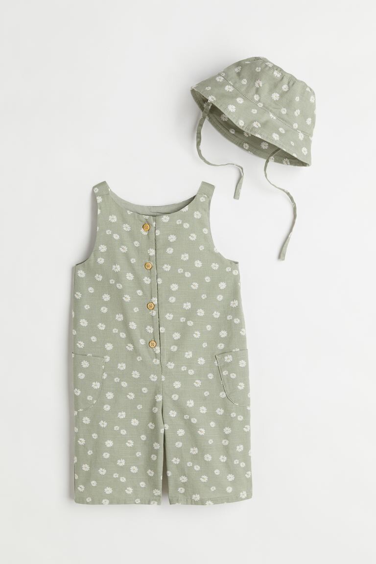 

Комплект из 2 предметов из хлопка H&M, светло-зеленый хаки/цветы