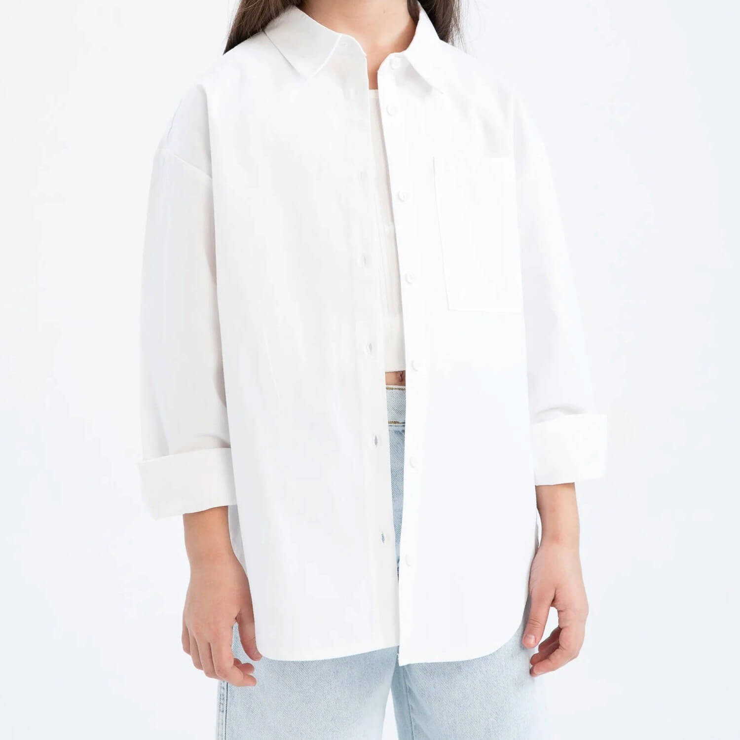 

Рубашка для девочки Defacto Oversize Fit, белый