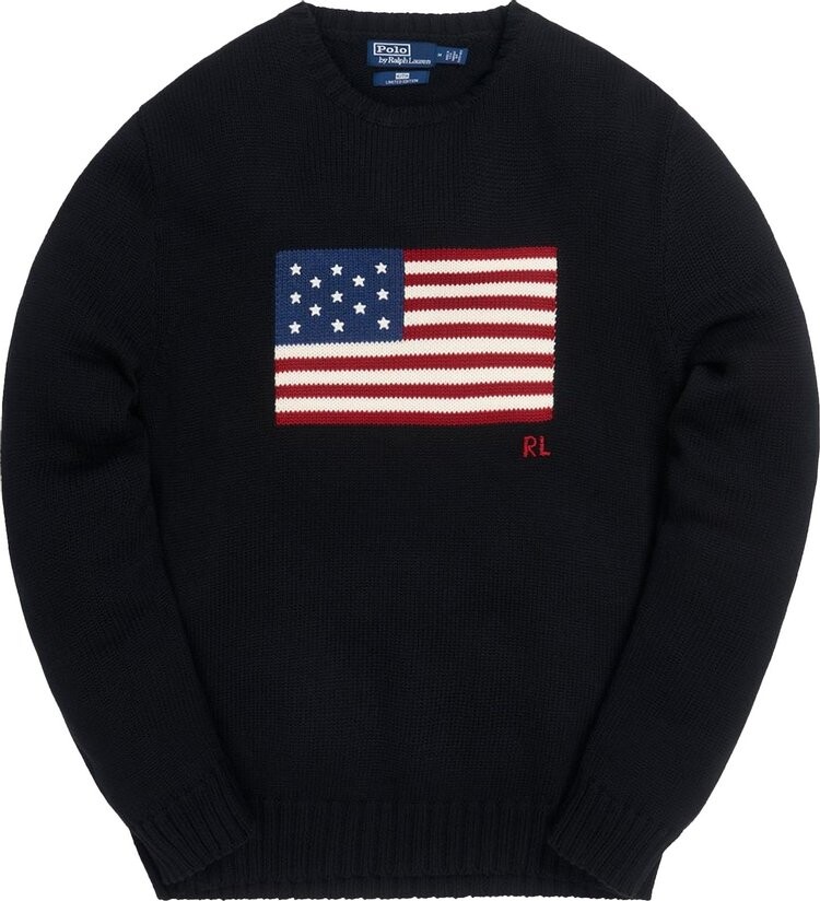 

Толстовка Kith x Polo Ralph Lauren Cotton American Flag Crewneck 'Black', черный
