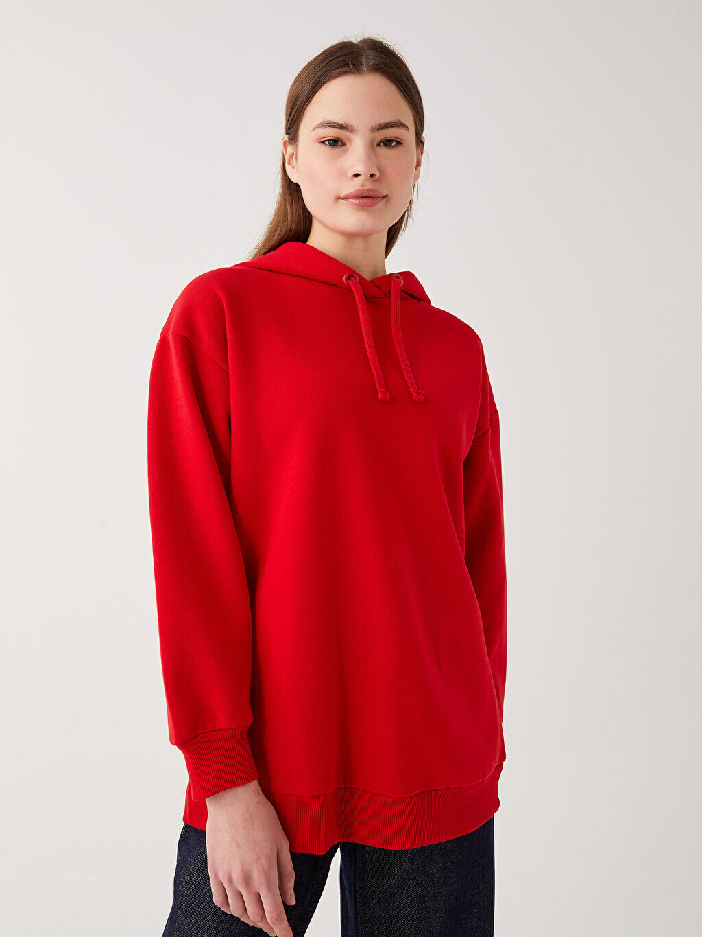 

Прямая женская туника с длинным рукавом и капюшоном LCW Modest