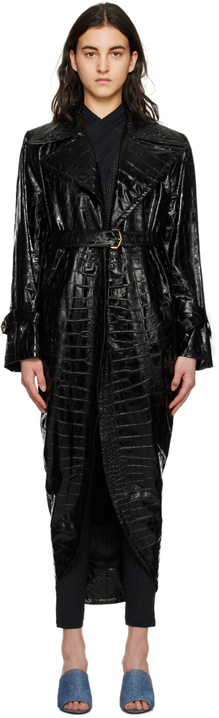 

Черный тренч из искусственной кожи под крокодила ALAÏA