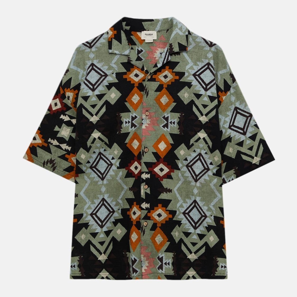 

Рубашка Pull&Bear Printed Short Sleeve, черный/зеленый