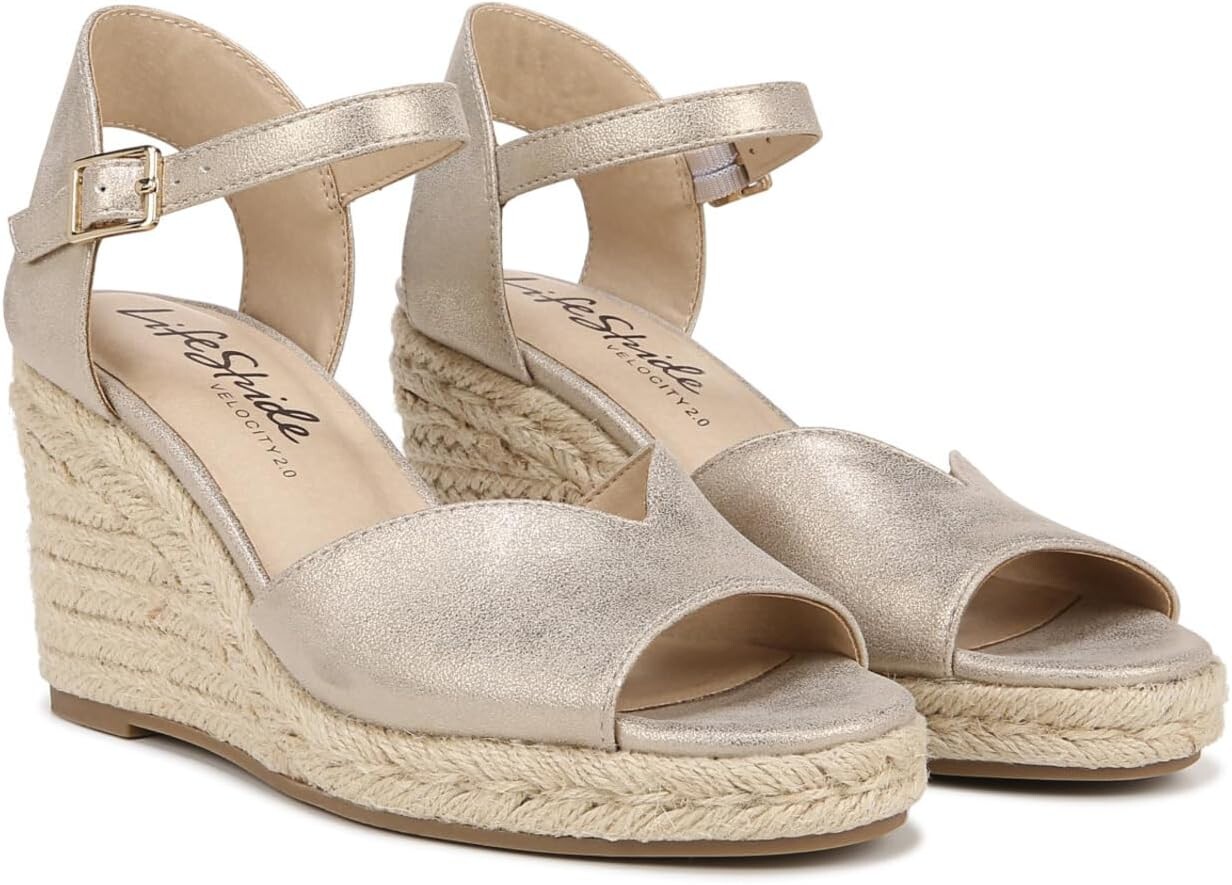 

Сандалии LifeStride Tess Wedge Espadrille Sandals, цвет Platino Gold