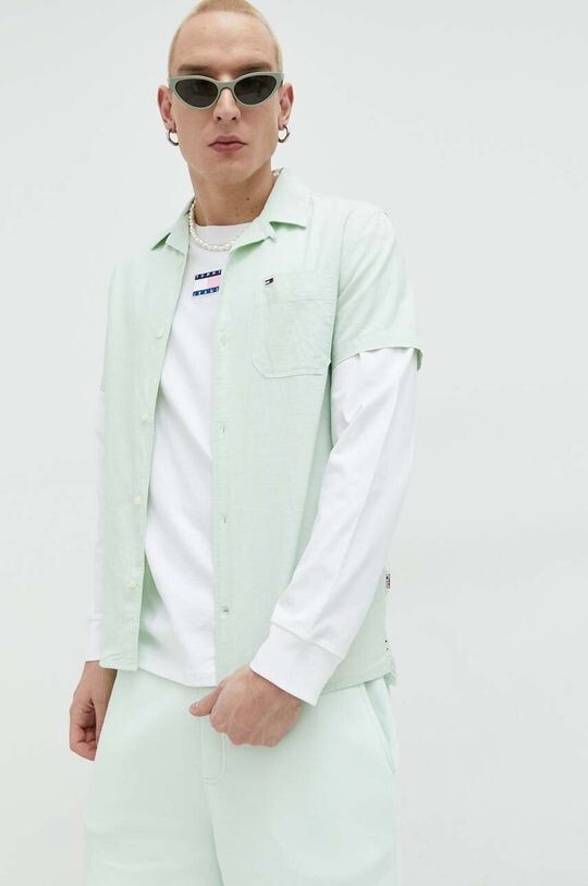 

Рубашка из смесового льна Tommy Jeans, зеленый