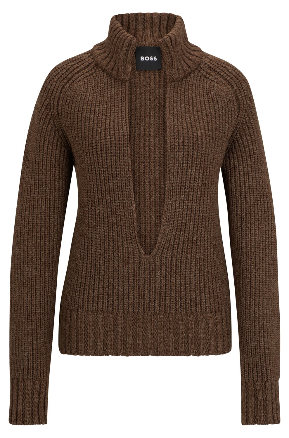 

Свитер Boss V-neck In A Wool And Silk Blend, коричневый