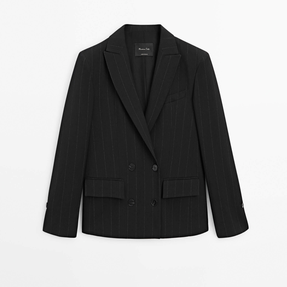 Пиджак Massimo Dutti Pinstripe, черный костюмный пиджак в полоску zara темно синий