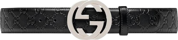 

Ремень Gucci Interlocking GG Leather Belt Black, черный